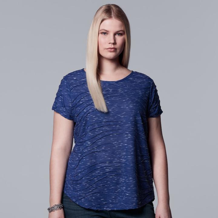 Plus Size Simply Vera Vera Wang Essential Windy Jacquard Tee, Women's, Size: 2xl, Dark Blue