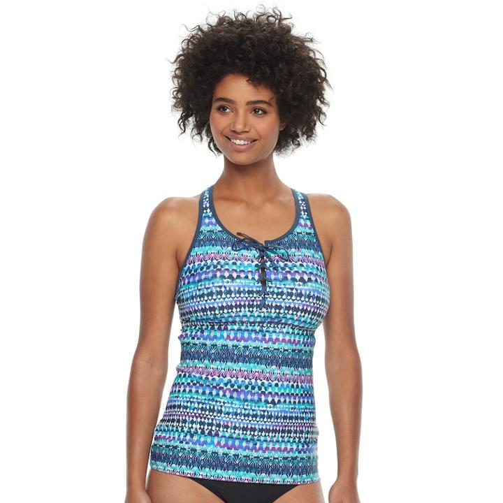 Women's Free Country Strappy Lace-up Tankini Top, Size: Small, Turquoise/blue (turq/aqua)
