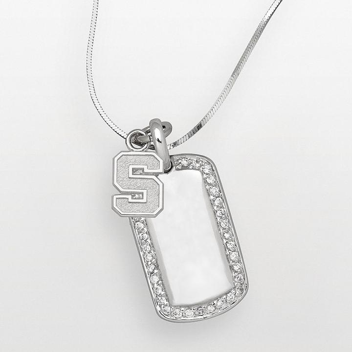 Michigan State Spartans Sterling Silver Cubic Zirconia Dog Tag Pendant, White
