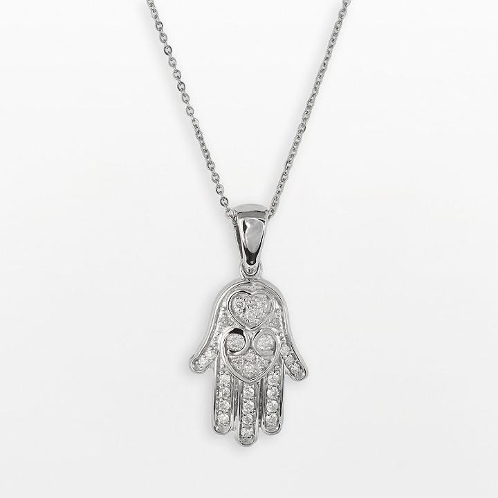 Sterling Silver 1/4-ct. T.w. Round-cut Diamond Hamsa Pendant, Women's, Size: 18, White
