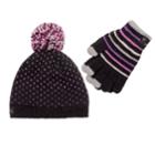 Girls 7-16 Pom Hat & Tech Touch Gloves Set, Black