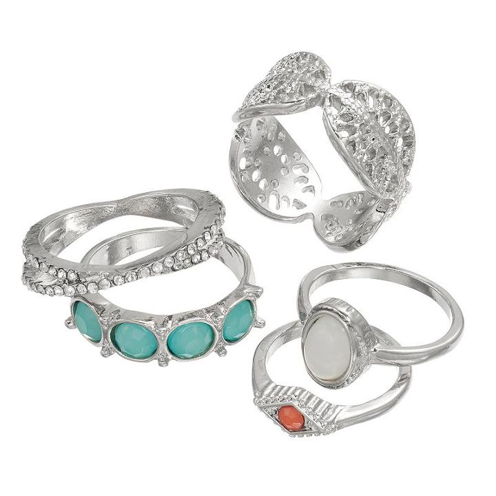 Mudd&reg; Crisscross, Openwork & Round Stone Ring Set, Women's, Size: 7, Turq/aqua