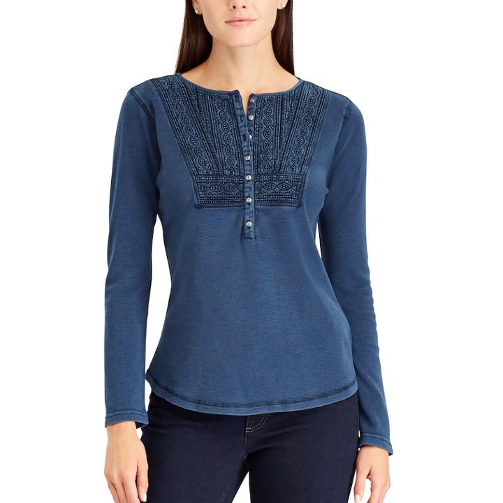 Women's Chaps Lace-trim Henley, Size: Xl, Blue