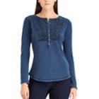 Women's Chaps Lace-trim Henley, Size: Xl, Blue