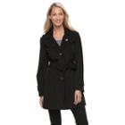 Women's Towne By London Fog Hooded Trench Coat, Size: Small, Black