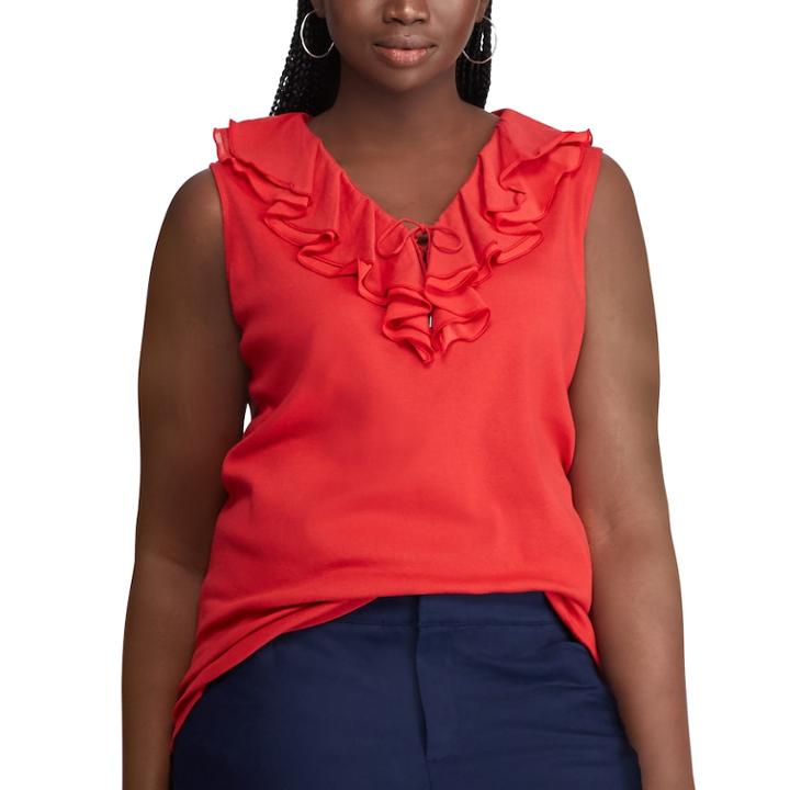 Plus Size Chaps Ruffle Lace-up Tank, Women's, Size: 1xl, Red