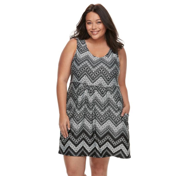 Plus Size Apt. 9&reg; Chevron Strappy Back Cover-up, Women's, Size: 1xl, Black White Chevron