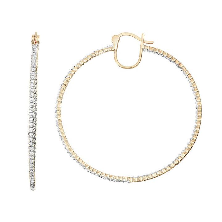 18k Gold Over Silver 1/2 Carat T.w. Diamond Inside-out Hoop Earrings, Women's, White