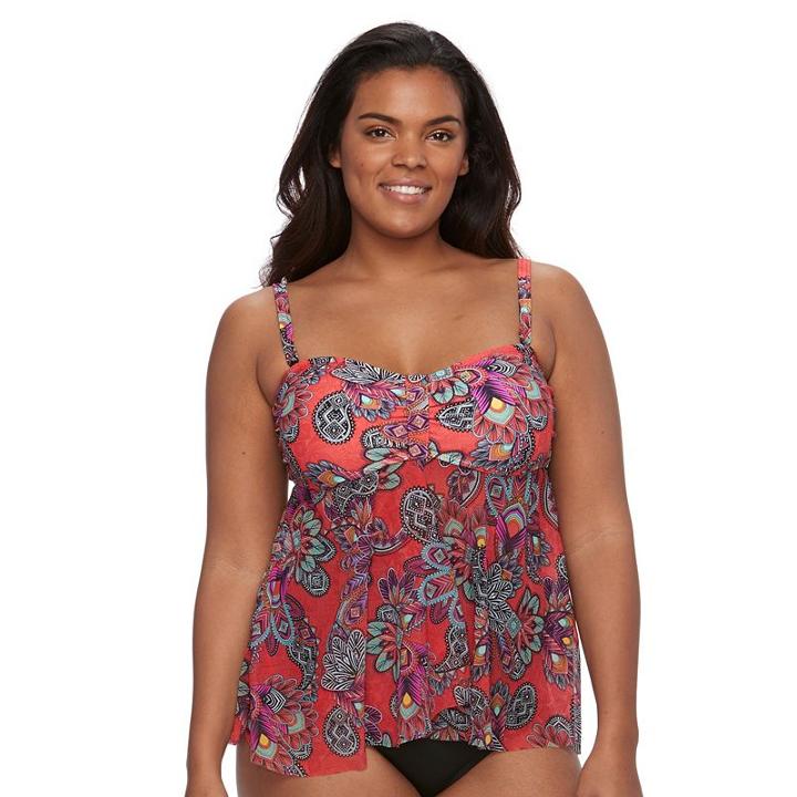 Plus Size Croft & Barrow&reg; Tummy Slimmer Mesh Flyaway Bandeaukini Top, Women's, Size: 22 W, Med Red