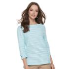 Women's Croft & Barrow&reg; Striped Button Sleeve Tee, Size: Xxl, Med Blue