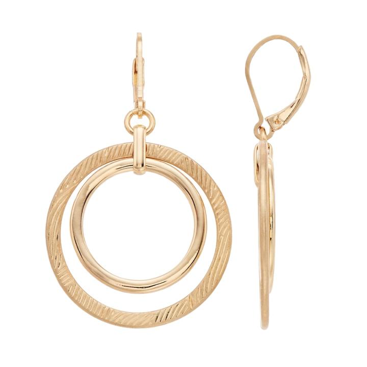 Napier Textured Double Hoop Drop Earrings, Women's, Gold