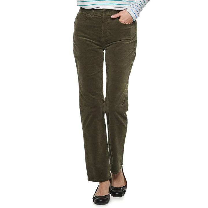 Women's Croft & Barrow&reg; Comfort Waist Straight-leg Corduroy Pants, Size: 10, Green