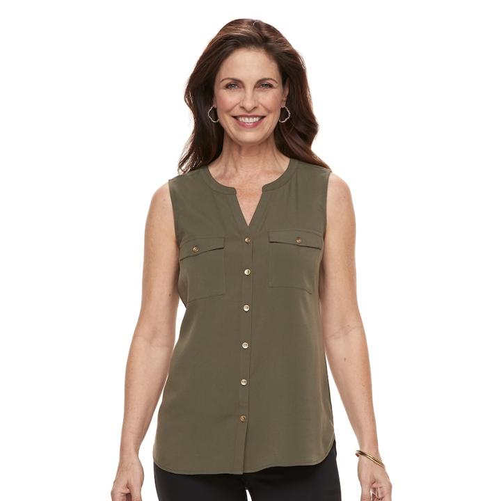 Women's Croft & Barrow&reg; Sleeveless Henley Shirt, Size: Medium, Green