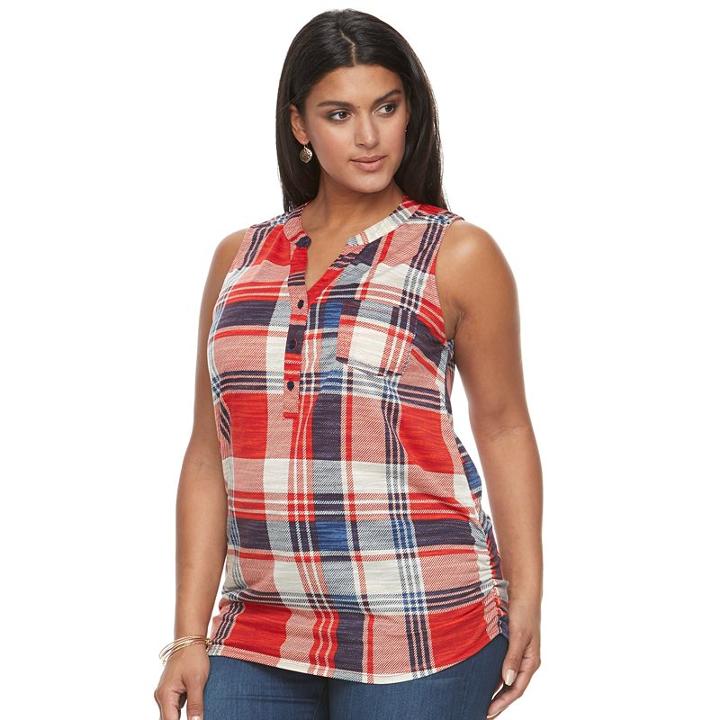Plus Size French Laundry Ruched Henley Tank, Women's, Size: 3xl, Brt Red