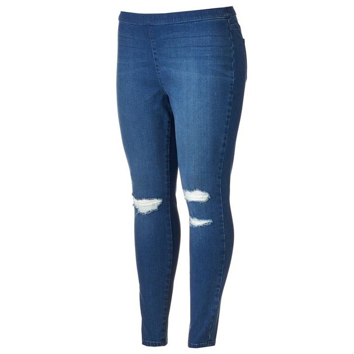 Plus Size Jennifer Lopez Destructed Jeggings, Women's, Size: 16 W, Dark Blue