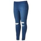 Plus Size Jennifer Lopez Destructed Jeggings, Women's, Size: 16 W, Dark Blue