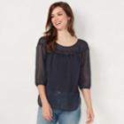 Petite Lc Lauren Conrad Printed Chiffon Peasant Top, Women's, Size: Xs Petite, Blue