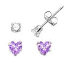 Charming Girl Sterling Silver Cubic Zirconia Stud Earring Set - Made With Swarovski Zirconia - Kids, Multicolor