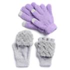 Girls 4-16 So&reg; Faux-fur Mitten Top Gloves & Chenille Tech Touch Gloves Set, Light Grey