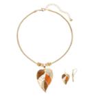 Multicolor & Crystal Leaf Pendant Necklace & Earring Set, Women's, Green
