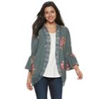 Floral Lace Trim Kimono, Women's, Size: Large, Dark Grey