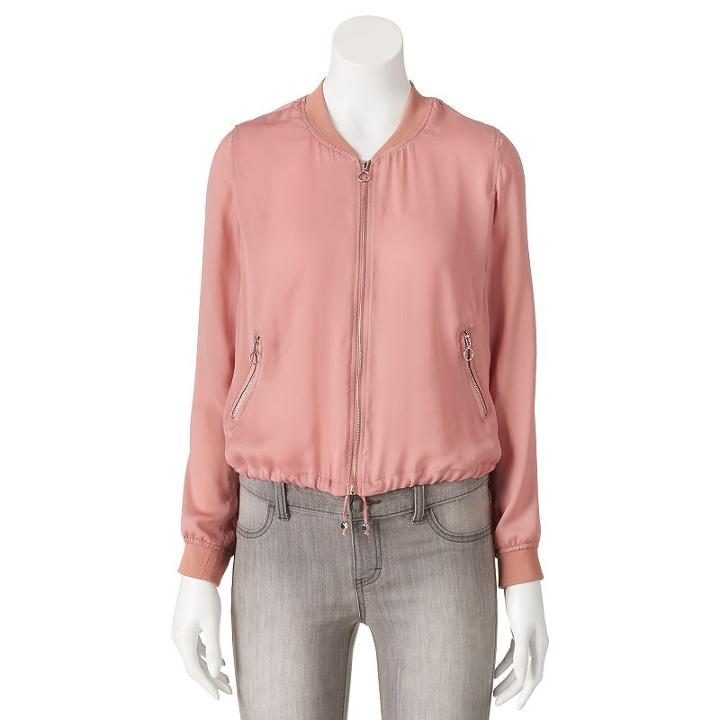 Juniors' Cloud Chaser Zip Up Bomber Jacket, Girl's, Size: Large, Orange Oth