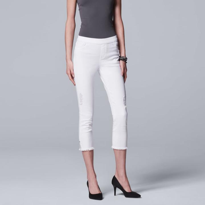 Simply Vera Vera Wang Frayed Side Split Denim Capri Leggings, Women's, Size: Large, White