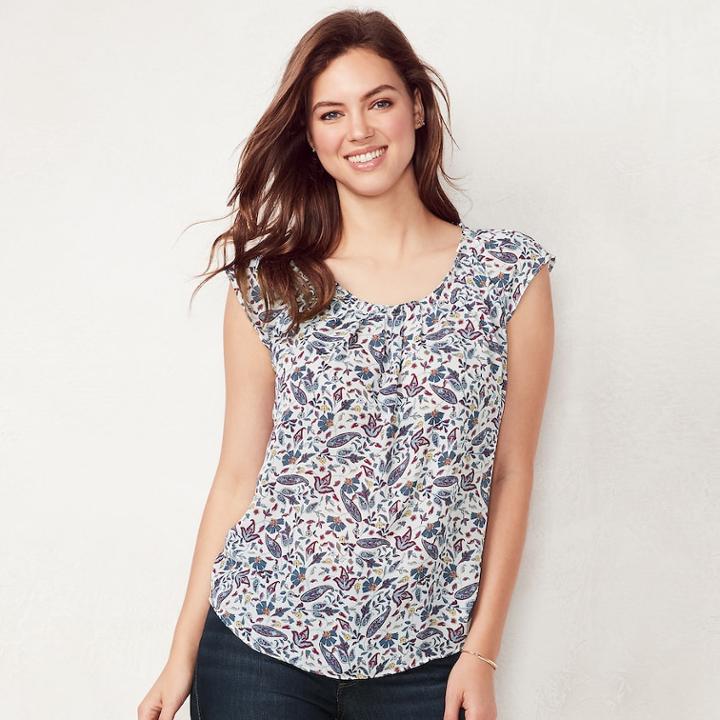 Women's Lc Lauren Conrad Love, Lauren Pleated Top, Size: Small, Blue