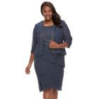 Plus Size Le Bos Lace-trim Jacket & Tiered Dress, Women's, Size: 18 W, Med Grey
