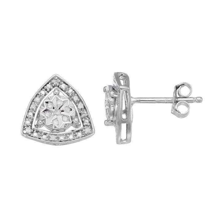 Sterling Silver 1/10 Carat T.w. Diamond Triangle Stud Earrings, Women's, White