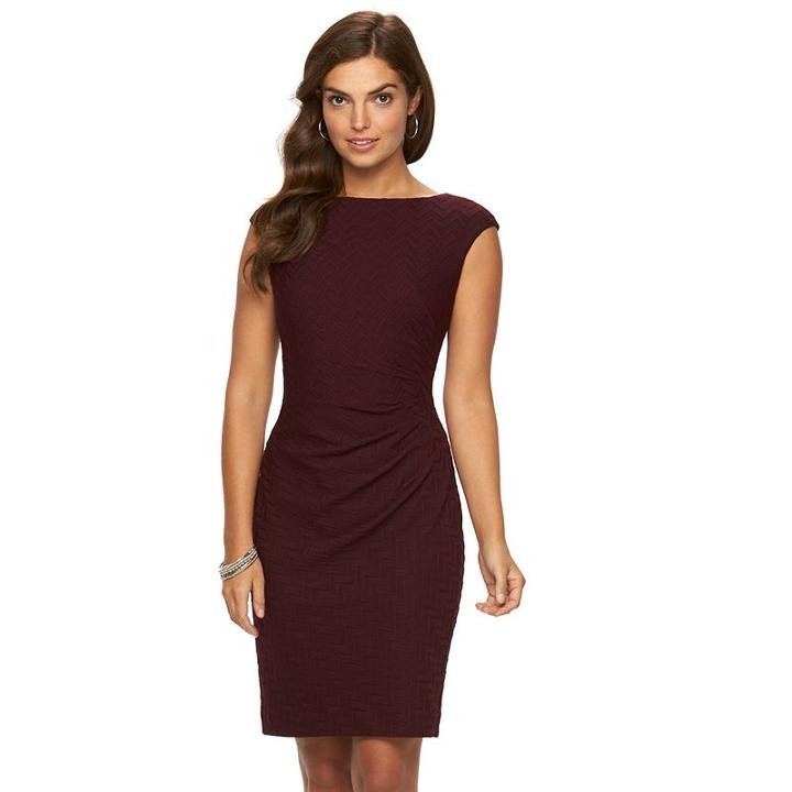 Petite Chaps Zigzag Jacquard Pleated Dress, Women's, Size: 16 Petite, Brown Over