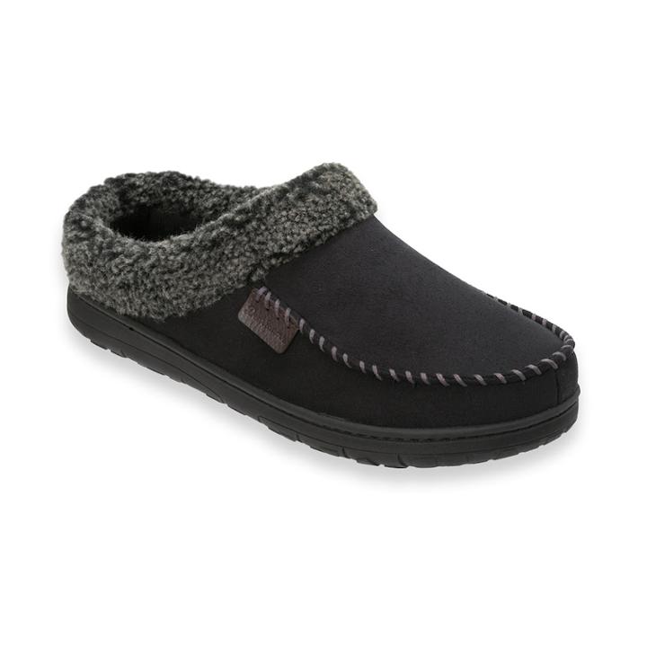 Men's Dearfoams Microfiber Whipstitch Wide-width Moccasin Slippers, Size: Large, Black