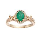 10k Gold Emerald & 1/4 Carat T.w. Diamond Halo Ring, Women's, Size: 5, Green