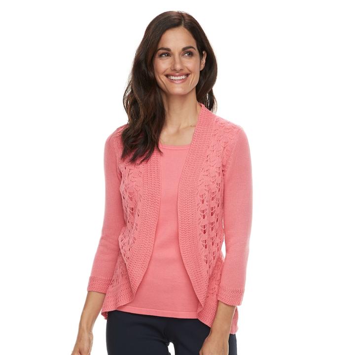 Women's Napa Valley Crocheted Mock-layer Sweater, Size: Large, Light Pink