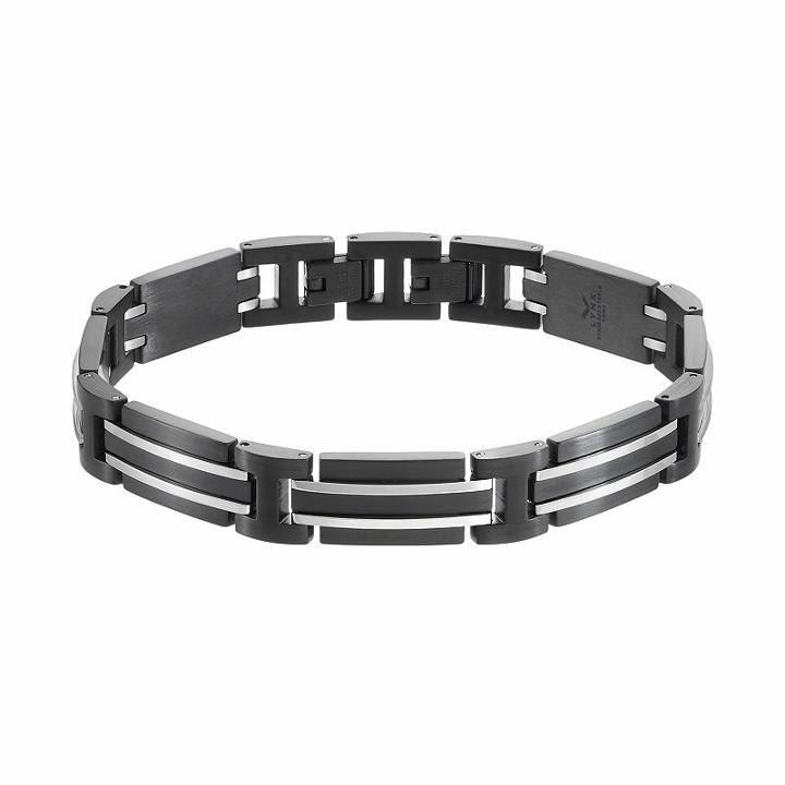 Lynx Men's Stainless Steel Rectangle Link Bracelet, Black