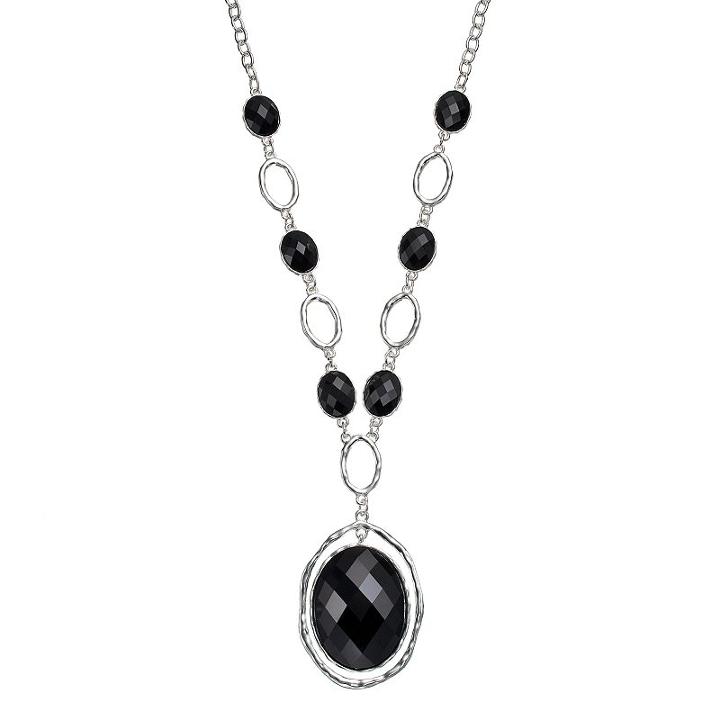 Black Oval Stone Necklace, Women's