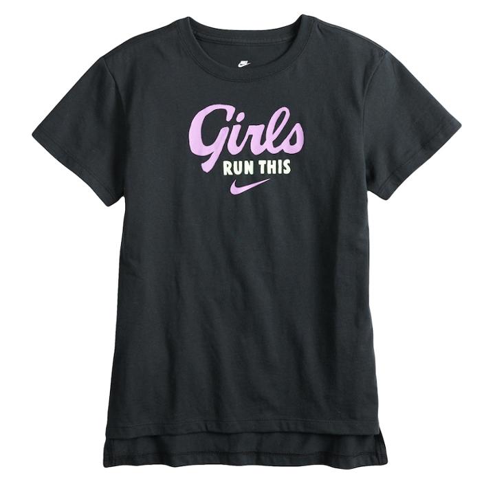 Girls 7-16 Nike Girls Run This Graphic Tee, Size: Xl, Grey (charcoal)