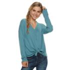 Juniors' Mudd&reg; Waffle-knit Button Front Long Sleeve Top, Teens, Size: Large, Med Blue