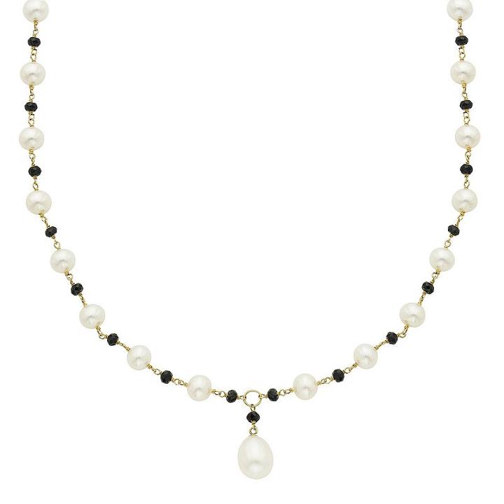 14k Gold Black Spinel & Freshwater Cultured Pearl Beaded Y Necklace, Women's, Size: 17