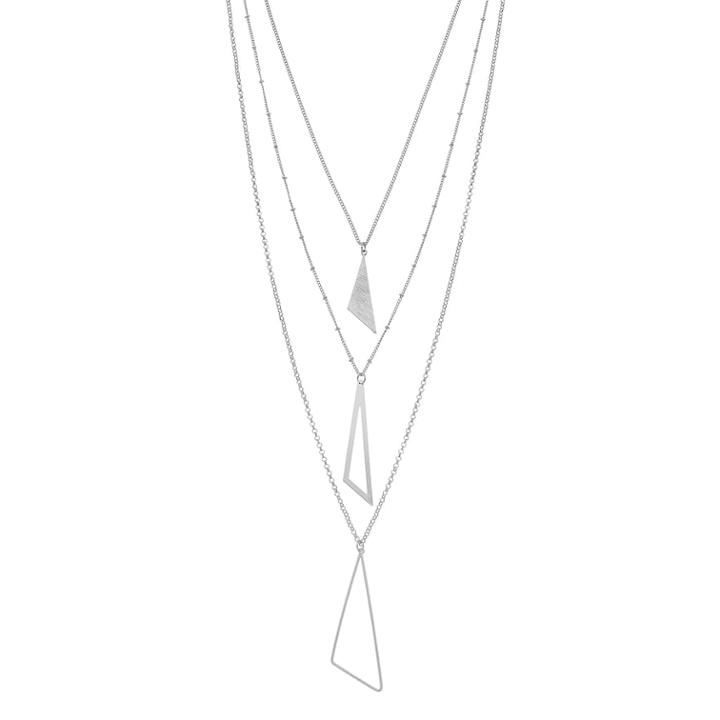 Silver Tone Triangle Pendant Layered Necklace, Women's