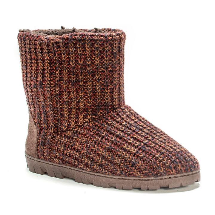 Muk Luks Women's Marled Knit Boot Slippers, Size: Small, Brown