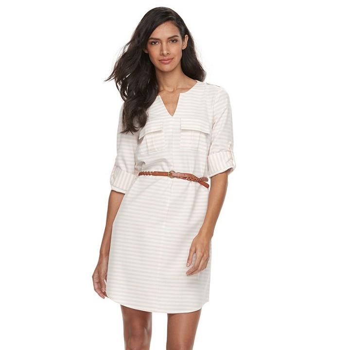 Women's Sharagano Roll-tab Belted Shirtdress, Size: 10, Brt Pink