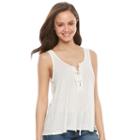 Juniors' So&reg; Lace-up Front Tank, Girl's, Size: Small, White Oth