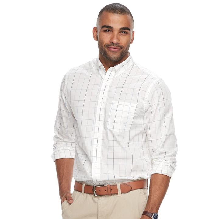 Men's Dockers&reg; Classic-fit Wrinkle-free Button-down Shirt, Size: Small, Beig/green (beig/khaki)