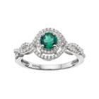 Sterling Silver Lab-created Emerald & White Sapphire Halo Ring, Women's, Size: 6, Green