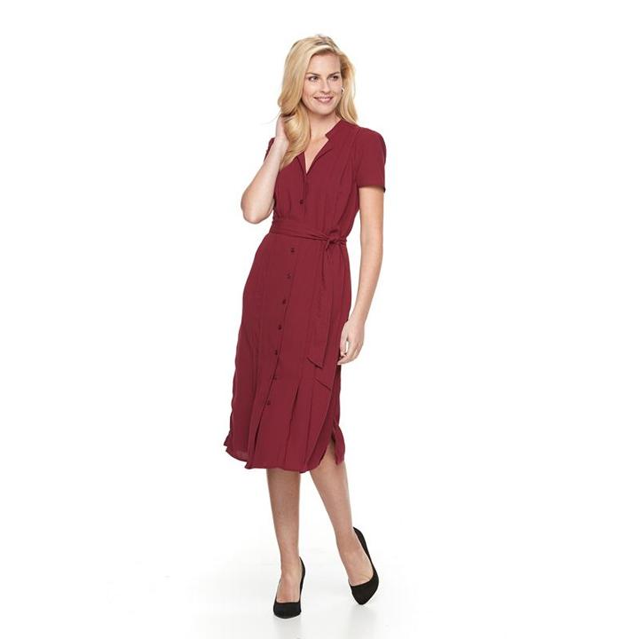 Women's Dana Buchman Pintuck Shirtdress, Size: Large, Dark Red