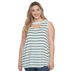 Plus Size French Laundry Striped Cutout Tank, Women's, Size: 3xl, Green Oth