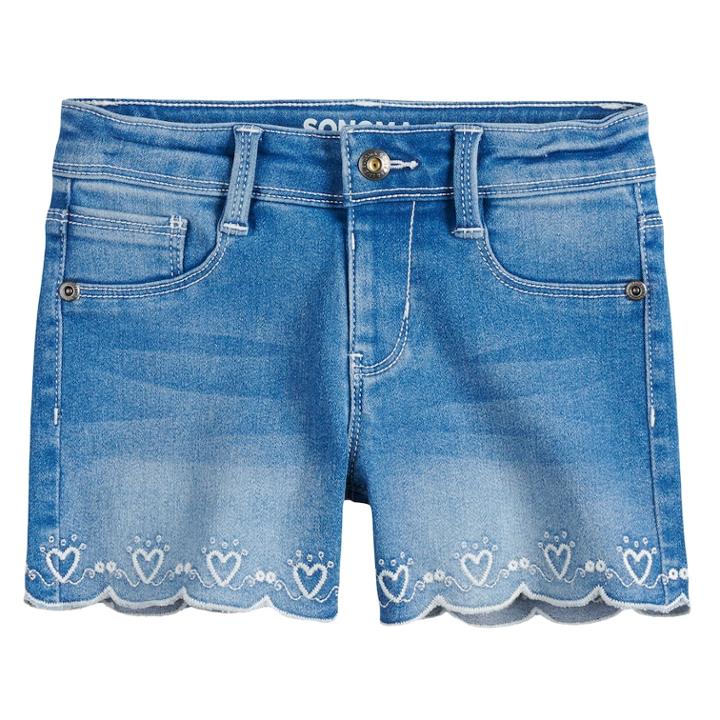 Girls 4-12 Sonoma Goods For Life&trade; Embroidered Heart Scalloped Hem Shortie Denim Shorts, Size: 8, Blue