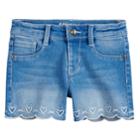 Girls 4-12 Sonoma Goods For Life&trade; Embroidered Heart Scalloped Hem Shortie Denim Shorts, Size: 8, Blue