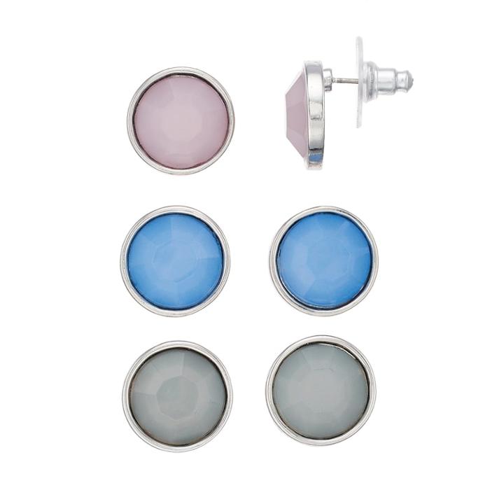 Circle Button Stud Earring Set, Women's, Grey